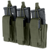 The Condor Triple Kangaroo Mag Pouch Gen II features three olive green pouches for EDC or range use, each holding a rifle magazine with Velcro flaps and aligned in a row.