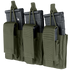 The Condor Triple Kangaroo Mag Pouch Gen II features three olive green pouches for EDC or range use, each holding a rifle magazine with Velcro flaps and aligned in a row.