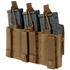 The Condor Triple Kangaroo Mag Pouch Gen II in tan is designed for military or law enforcement, securely holding three black rifle magazines with elastic retention straps.