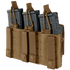 The Condor Triple Kangaroo Mag Pouch Gen II in tan is designed for military or law enforcement, securely holding three black rifle magazines with elastic retention straps.
