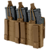 The Condor Triple Kangaroo Mag Pouch Gen II in tan is designed for military or law enforcement, securely holding three black rifle magazines with elastic retention straps.