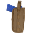 The Condor VT Holster - Left Hand in tan holds a blue training handgun, shown from the back with visible MOLLE straps and snap buttons for secure attachment.