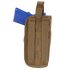 The Condor VT Holster - Left Hand in tan holds a blue training handgun, shown from the back with visible MOLLE straps and snap buttons for secure attachment.