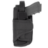 A black Condor VT Holster - Left Hand, designed for left-handed use, partially secures a black handgun with its Velcro strap.