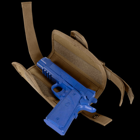 The Condor VT Holster - Left Hand holds a blue gun securely.