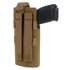 The Condor RDS Holster is a tactical nylon holster in tan, shown partially holstering a black handgun. It features two snap-button straps on the back and is ideal for law enforcement and first responders.