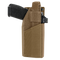 The Condor RDS Holster is a tan fabric holster with velcro strap, shown securing a black handgun from the side—ideal for law enforcement and first responders.