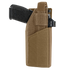 The Condor RDS Holster is a tan fabric holster with velcro strap, shown securing a black handgun from the side—ideal for law enforcement and first responders.