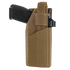 The Condor RDS Holster is a tan fabric holster with velcro strap, shown securing a black handgun from the side—ideal for law enforcement and first responders.