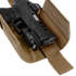 The Condor RDS Holster is a tan fabric holster with Velcro strap, designed to securely hold a black handgun with tactical light—ideal for military or first responders.