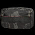 The Condor Tech Pouch - MultiCam Black is a rectangular pouch featuring black and gray camouflage, red stitching, a front zipper, and webbing loops on the front.