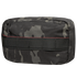 The Condor Tech Pouch - MultiCam Black is a rectangular pouch featuring black and gray camouflage, red stitching, a front zipper, and webbing loops on the front.