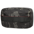The Condor Tech Pouch - MultiCam Black is a rectangular pouch featuring black and gray camouflage, red stitching, a front zipper, and webbing loops on the front.