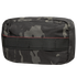 The Condor Tech Pouch - MultiCam Black is a rectangular pouch featuring black and gray camouflage, red stitching, a front zipper, and webbing loops on the front.