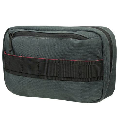 The Condor Tech Pouch features dark green fabric, a black zipper, black webbing, and a red stitched detail—perfect for EDC or tactical use by military and law enforcement professionals.