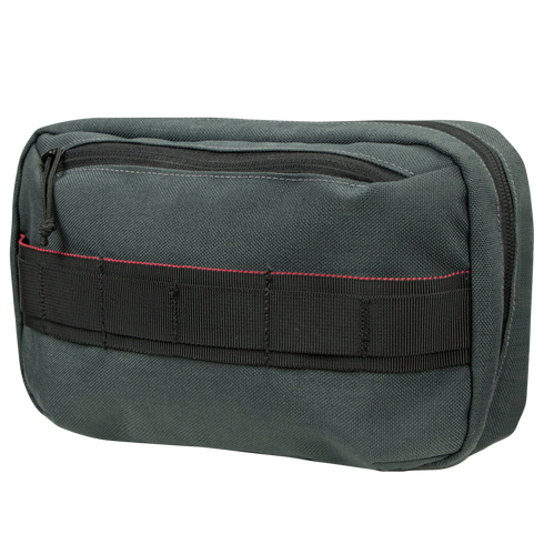 The Condor Tech Pouch features dark green fabric, a black zipper, black webbing, and a red stitched detail—perfect for EDC or tactical use by military and law enforcement professionals.
