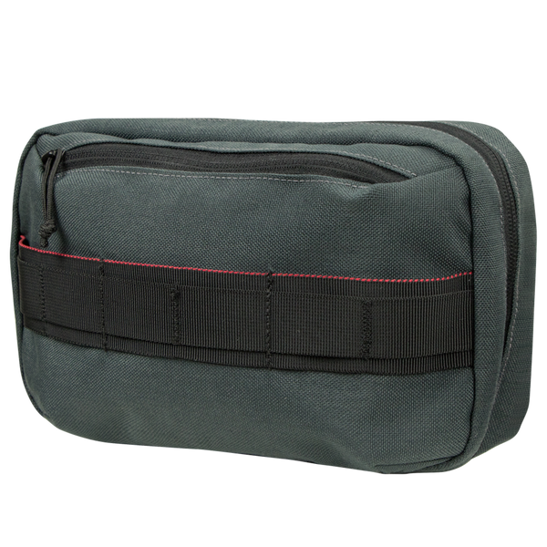 The Condor Tech Pouch features dark green fabric, a black zipper, black webbing, and a red stitched detail—perfect for EDC or tactical use by military and law enforcement professionals.