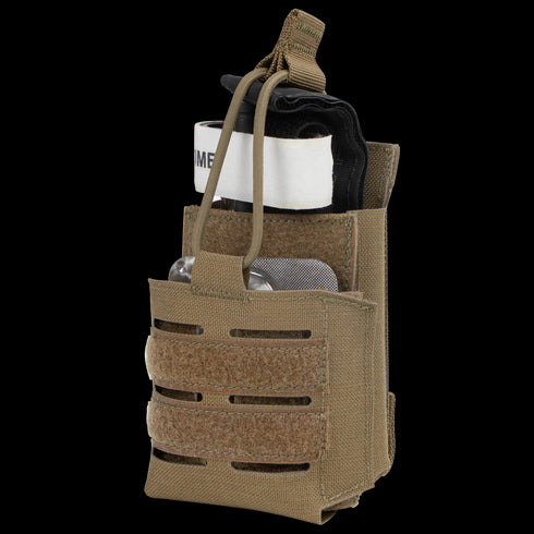 The Condor Narcan Pouch is a tan tactical pouch for attaching to gear or vests, holding Narcan and medical supplies—perfect for military or first responder use.