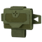 The Condor Micro TK Pouch Gen II in Olive Drab features a flap closure with hook and loop fastener, a flower-shaped front cutout, and is equipped with two side straps plus a bottom strap.