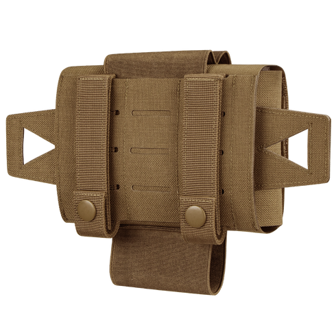 The Condor Micro TK Pouch Gen II is a tan military tactical belt pouch with MOLLE straps, snap buttons, and a main compartment for attachment to gear or backpacks.