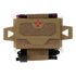 The Condor Micro TK Pouch Gen II is a tan tactical pouch with a hook-and-loop closure, red medical cross, elastic side straps, and partially visible medical supplies at the top and bottom.