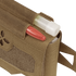 A close-up of the Condor Micro TK Pouch Gen II in tan, showing a red pen and white-capped tube inside, plus hook-and-loop patch and strap—perfect for organizing first responder essentials.