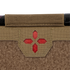 Close-up of the Condor Micro TK Pouch Gen II, featuring tan textured fabric, a red cross-shaped window, and black trim at the top.