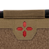 Close-up of the Condor Micro TK Pouch Gen II, featuring tan textured fabric, a red cross-shaped window, and black trim at the top.