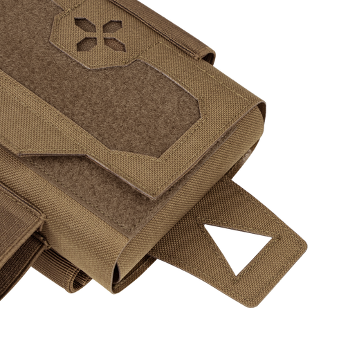 Close-up of the Condor Micro TK Pouch Gen II in tan, featuring a hook-and-loop closure and hexagonal cutout design on the flap—ideal for military or first responder use.