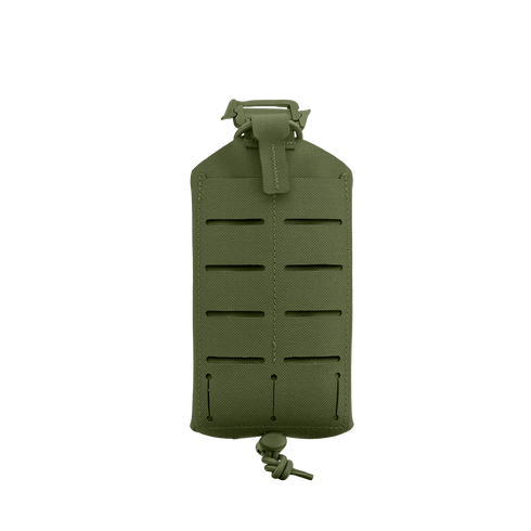 The Condor LACE Phone Pouch is olive green with horizontal slits, a top buckle strap, and a bottom drawstring closure, shown against a plain white background.