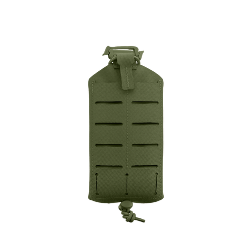 The Condor LACE Phone Pouch is olive green with horizontal slits, a top buckle strap, and a bottom drawstring closure, shown against a plain white background.