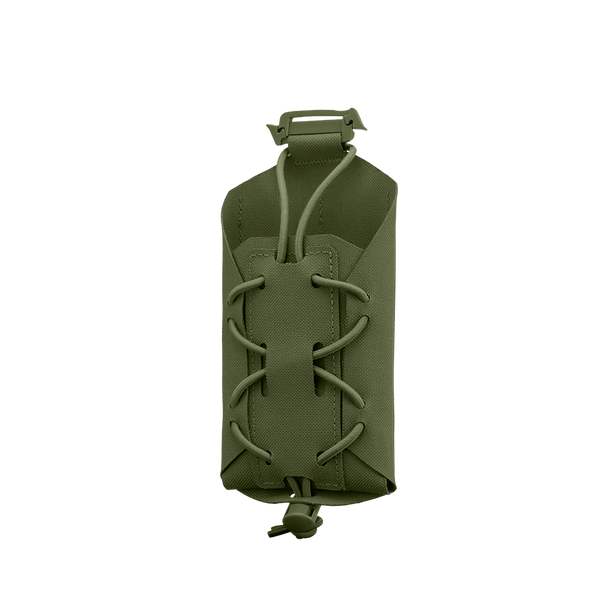 The Condor LACE Phone Pouch in olive green features adjustable bungee cords and a top plastic clip, shown against a plain white background.