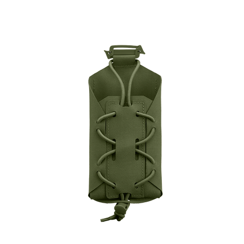 The Condor LACE Phone Pouch in olive green features adjustable bungee cord lacing for secure carry of small gear or magazines, displayed on a plain white background.