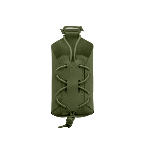 The Condor LACE Phone Pouch in olive green features an adjustable bungee cord closure and attachment clip, designed to securely carry your phone or small essentials.