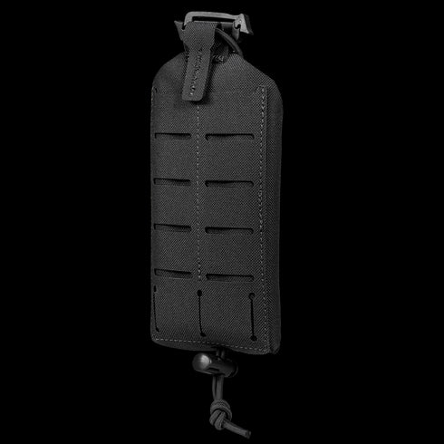 The Condor LACE Phone Pouch, in black nylon, features multiple horizontal slots, a top buckle strap, and an adjustable drawstring at the bottom, shown against a plain background.