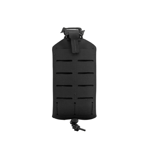 The Condor LACE Phone Pouch, shown on a plain white background, is a black tactical pouch with MOLLE webbing, a top buckle closure, and an adjustable bottom cord.