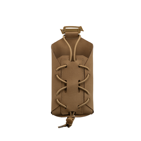 The Condor LACE Phone Pouch in tan features adjustable shock cord lacing for secure storage of phones or similar items, displayed on a plain white background.