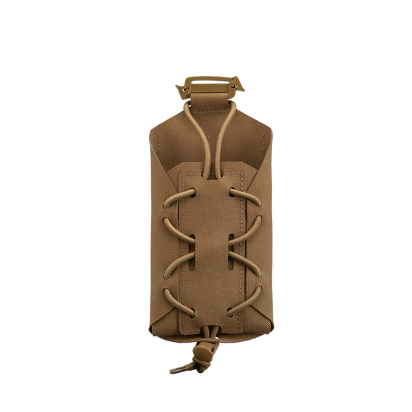 The Condor LACE Phone Pouch in tan features adjustable shock cord lacing for secure storage of phones or similar items, displayed on a plain white background.