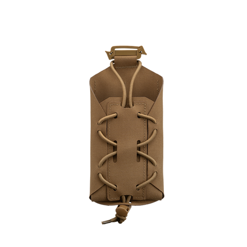 The Condor LACE Phone Pouch is a tan tactical pouch with adjustable shock cord and MOLLE attachment, perfect for carrying small gear or accessories.