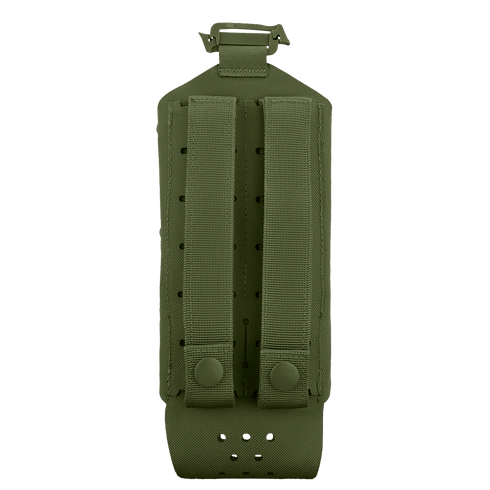 The Condor LACE Everything Pouch is an olive green MOLLE pouch with two vertical straps and snap buttons on the back, designed for easy attachment to compatible gear.