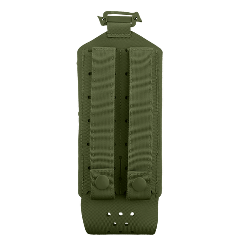 The Condor LACE Everything Pouch is an olive green MOLLE pouch with two vertical straps and snap buttons on the back, designed for easy attachment to compatible gear.