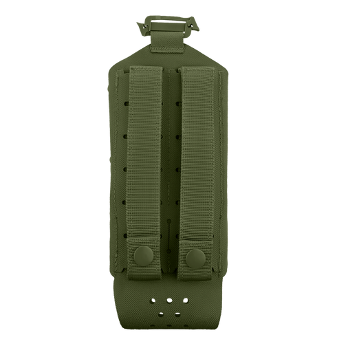 The Condor LACE Everything Pouch is an olive green MOLLE pouch with two vertical straps and snap buttons on the back, designed for easy attachment to compatible gear.