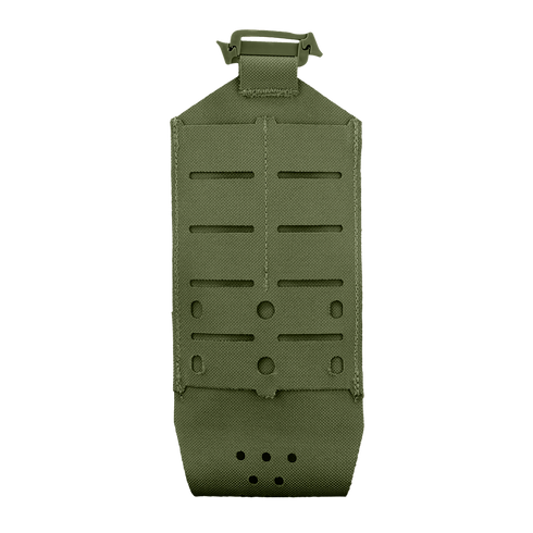 The Condor LACE Everything Pouch is an olive green tactical pouch with laser-cut MOLLE slots, adjustable straps, and an open bottom design for carrying bottles or similar items.