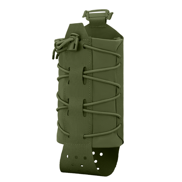 The Condor LACE Everything Pouch in olive green features adjustable bungee cord lacing and a top buckle, ideal for carrying gear or magazines.