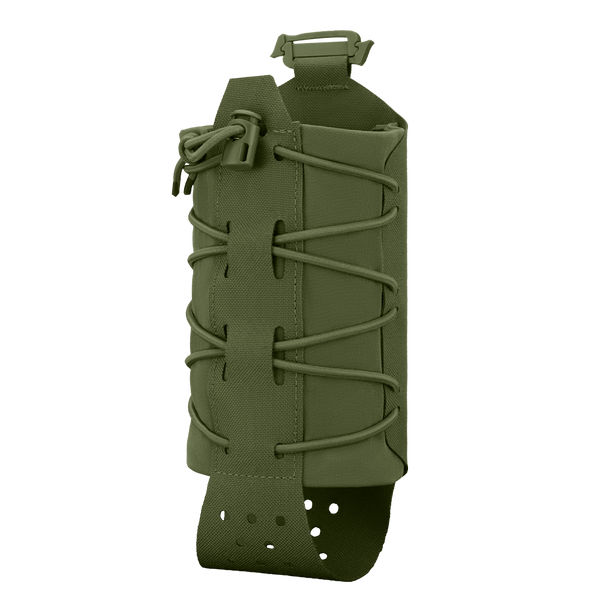 The Condor LACE Everything Pouch in olive green features adjustable bungee cord lacing and a top buckle, ideal for carrying gear or magazines.