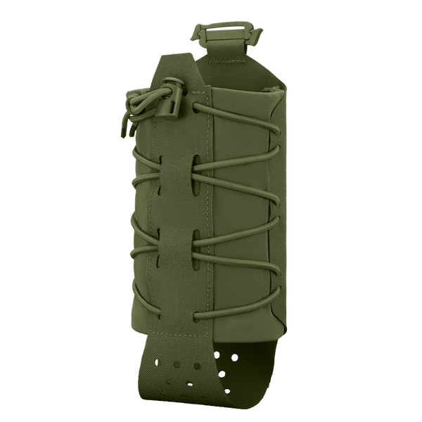 The Condor LACE Everything Pouch in olive green features adjustable bungee cord lacing and a top buckle, ideal for carrying gear or magazines.
