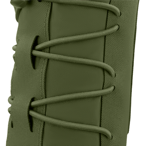 Close-up of the Condor LACE Everything Pouch in olive green, showing a matching shoelace threaded through eyelets in a crisscross pattern.