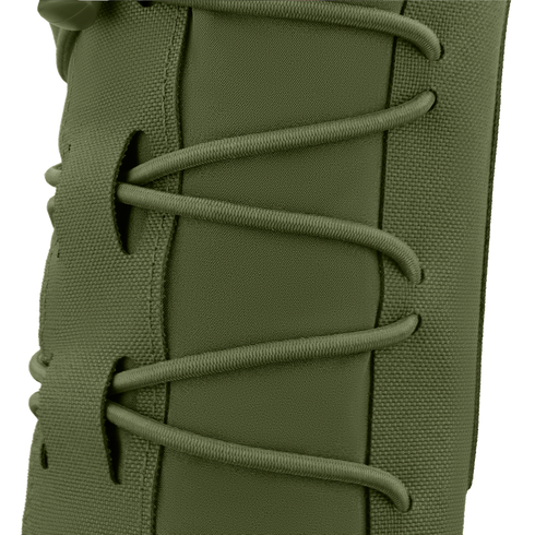Close-up of the Condor LACE Everything Pouch in olive green, featuring crisscrossed laces threaded through eyelets, evoking the look of a boot or shoe.