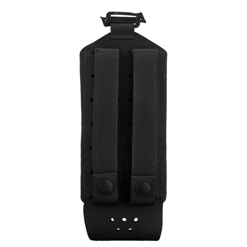The Condor LACE Everything Pouch is a black nylon tactical pouch with two vertical straps and button snaps on the back, designed for easy attachment to gear or belts.