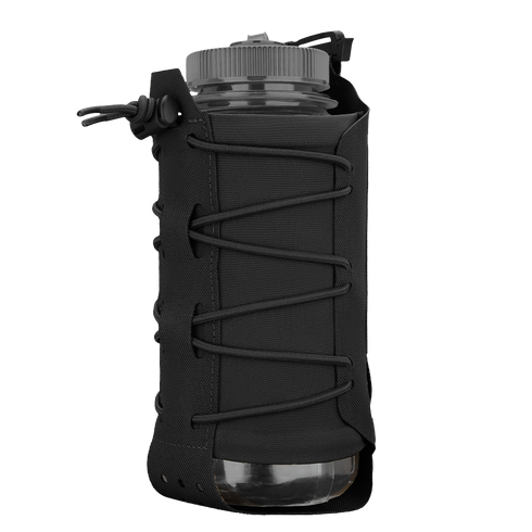 The Condor LACE Everything Pouch is a clear plastic bottle in a black fabric holder with a lace-up design, screw-on lid, and carrying loop.
